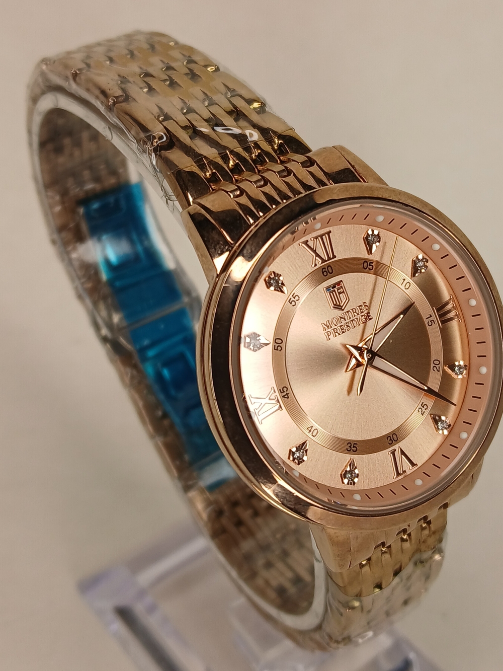 Montres Prestige MPW-0008 Rose Gold Tone Ladies Watch Crystal Accents NWT